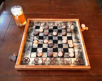 Texas Checkers. large Checker board, Chess board, re claimed wood, game room sign, folk art, rustic checkers, rustic chess- Framed