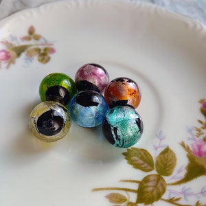 Constellation Marbles, 16mm collector marbles, multi-color glass marbles, black marbles with multi color foil,  foil wrapped glass marbles