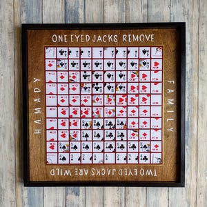 One eyed Jack game board, playing cards game board, hand made One eyed Jack game, Dark Walnut one eyed Jack game