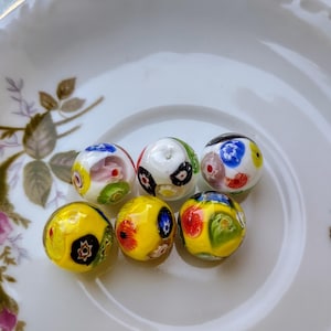 Millefiori collector marble, 16mm- multi colors  marbles with white or yellow background,target size collector marble, handmade glass marble