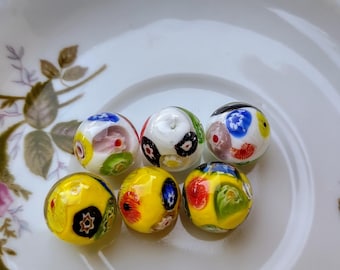 Millefiori collector marble, 16mm- multi colors  marbles with white or yellow background,target size collector marble, handmade glass marble