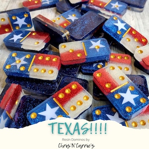 Texas dominoes, Texas flag resin domino set, double six resin dominoes with Texas state flag, Red, white, and blue domino set, handmade game