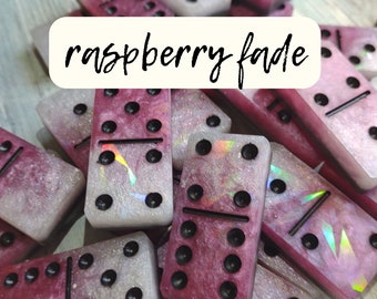 Holographic Domino sets! Raspberry Fade Double six holographic dominoes, pink and white small domino set