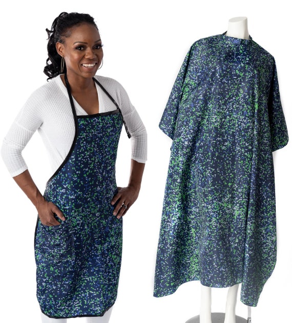 Durable Blue/Green Barber Salon Hair Cutting Shampoo Matching Cape and Apron Set