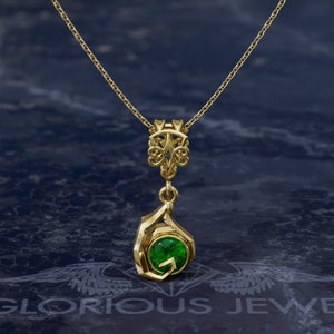 Leaf Zora game pendant with CZ stone available in Gold 18K, 14K, Silver 925, Brass, Bronze with worldwide shipping