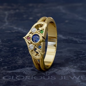 Engagement Triforce game ring with CZ stones available in Silver 925, Solid Gold 14K, 18K, Brass & Bronze with FedEX EXPRESS shipping