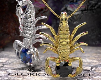 Scorpion Pendant: Sterling Silver or Gold, Cubic Zirconia Accent