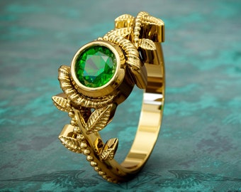 Flower Leaf Engagement Ring: Gold or Silver with CZ Stone