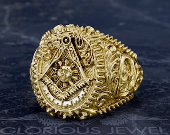 Past master mason, Compass Masonic ring, Gold Mason ring, Silver Mason ring, Mason sign ring, Mason Sun Compass, Mason Compass Ruler