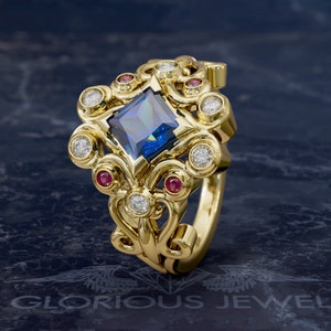 Floral Engagement Ring: CZ Sapphire, Gold or Silver