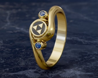 Crest Engagement ring | Gold Triforce ring | Silver Game ring | Gold ring with Enamel | Handmade jewelry | Gift for friend | Unique ring