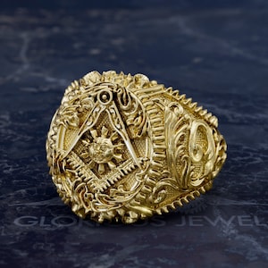 Past master mason, Compass Masonic ring, Gold Mason ring, Silver Mason ring, Mason sign ring, Mason Sun Compass, Custom made Mason, OOAK