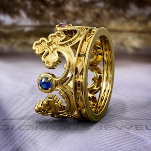 Handcrafted Crown Ring: Gold & Silver Royal Statement Piece