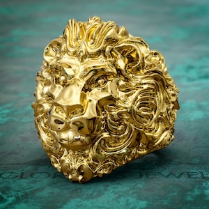 Handcrafted Lion Kingdom Ring - Statement Jewelry for Men - Big Cat Lover Gift - Large Lion Head Ring - Animal Jewelry for Him