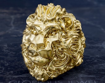 Metalic Yellow Gold Brass Skull Ring