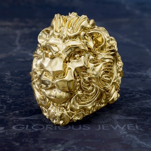Gold Lion ring, solid Gold 18K, Heavy Lion ring, Silver Lion ring, Brass Lion ring, Big King ring, Bronze Lion ring, Lion jewelry, Leo ring