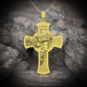 Jesus Christ INRI Crucifix Pendant: Catholic Cross Necklace, Custom Jewelry