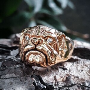 English Bulldog Ring Hand carved 18k Gold Vermeil Etsy