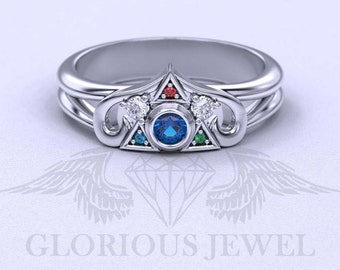 Game Ring with natural ruby, Sapphire, Emerald, Peridot and diamonds in Silver 925, Gold 14K and Gold 18K