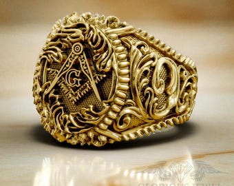 Vintage Freemason Signet Ring: Gold Statement Jewelry