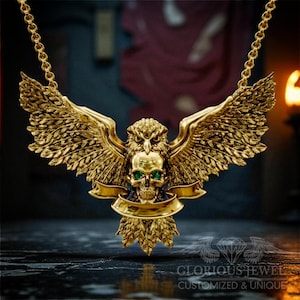 Skull Owl Pendant: Gemstone Eyes, Sterling Silver or Gold