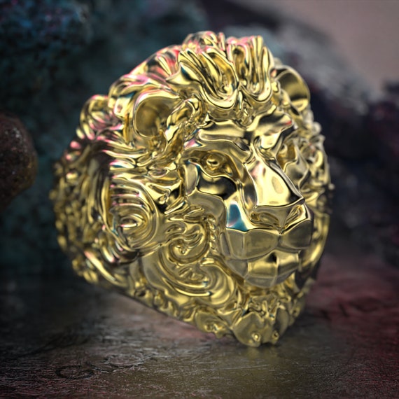 Men's Diamond & Lab Created Ruby Lion Ring 1/2 ct tw Round 10K Yellow Gold  | Jared