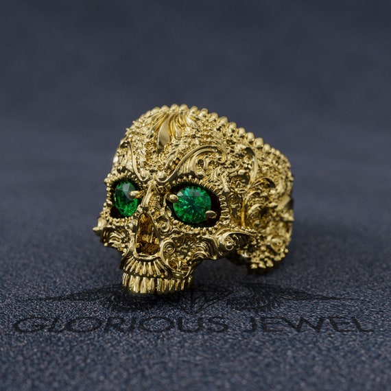 Bague tete de mort en or massif 18 carats avec pierres CZ Bague tete de mort