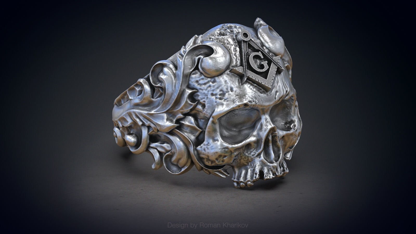 Skull Mason Ring: Solid Silver Masonic Skulls & Bones Jewelry