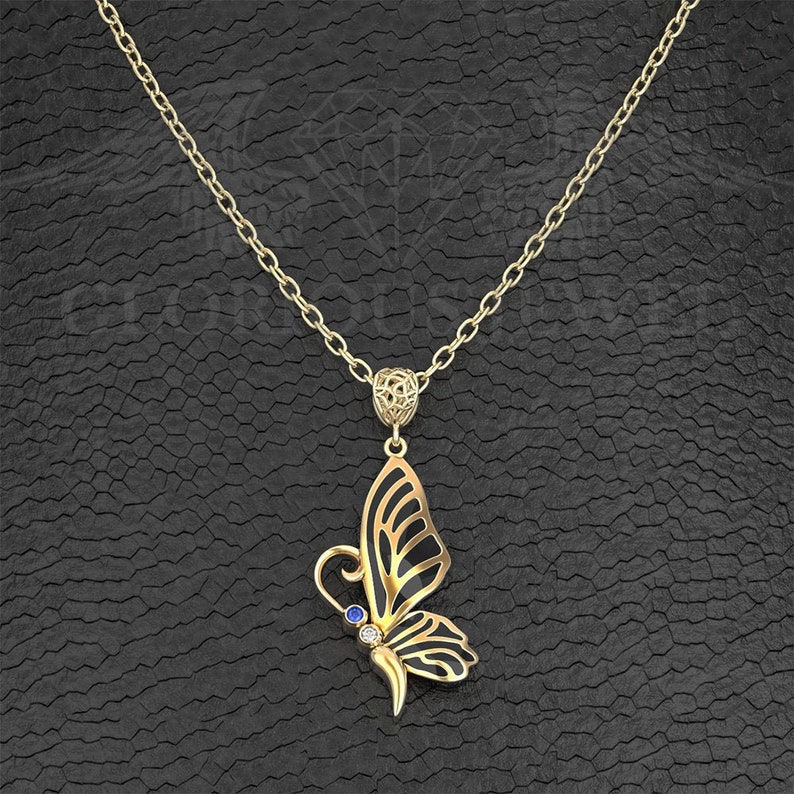 Butterfly pendant, Pendant with Enamel, Animal pendant, Silver shops 925, Gold 14K, Gold 18K, Custom made, Hand made, Unique jewelry, CZ stones