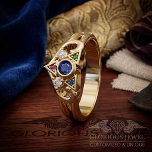 Zora Safir Förlovningsring, Legend of Zelda-inspirerade Smycken, Gamer Frieri Ring, Geek Vigselring