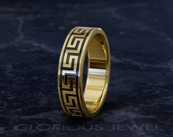 Fede nuziale per chiave greca con smalto disponibile in oro massiccio 18 carati, 14 carati, 10 carati, argento massiccio 925, ottone e bronzo, disponibile in tutte le misure di anello