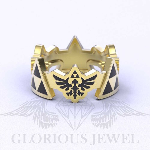 Crest Engagement Triforce game ring with enamel available in Silver 925, shops Solid Gold 14K, 18K, Brass, Bronze with Free FedEX EXPRESS shipping