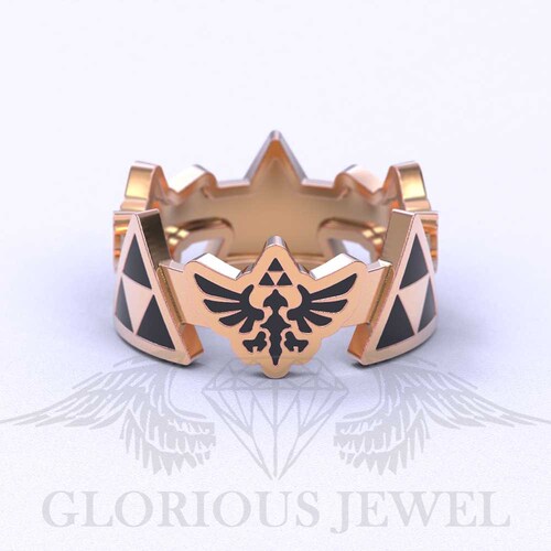 Crest Engagement Triforce game ring with enamel available in Silver 925, shops Solid Gold 14K, 18K, Brass, Bronze with Free FedEX EXPRESS shipping