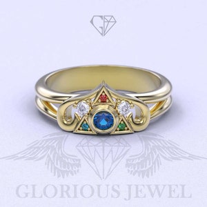 Game Ring with natural ruby, Sapphire, Emerald, Peridot and diamonds in Silver 925, Gold 14K and Gold 18K image 3