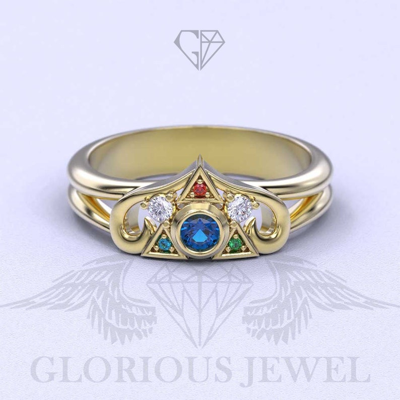 Game Ring with natural ruby, Sapphire, Emerald, Peridot and diamonds in Silver 925, Gold 14K and Gold 18K image 3