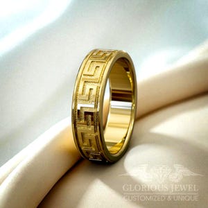 Elegant Wedding Greek Key Gold Band - Handcrafted Classic Style - Unique Greek Gold Ring - Perfect for Wedding Ceremony or Anniversary Gift