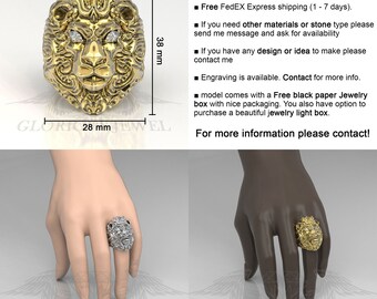 Gold Lion Ring, Solid Gold 18K, Heavy Lion Ring, Silver Lion