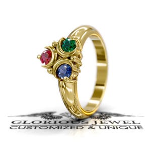 Handcrafted Hyrule Warriors Ring with Three CZ Stones: 925 Silver or Solid Gold