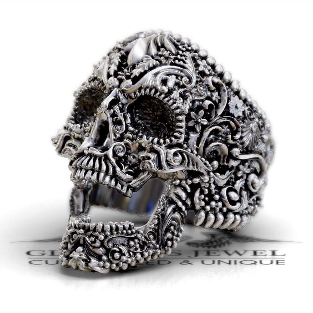 Skull Rings Sugar Skull Signet Ring, Sterling Silver Biker Ring, Day of the Dead ...