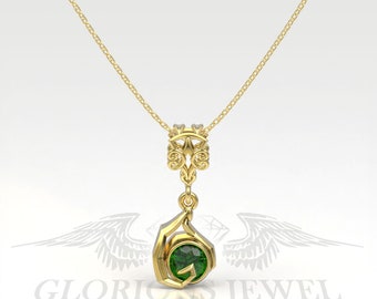 Leaf Zora game pendant with CZ stone available in Gold 18K, 14K, Silver 925, Brass, Bronze with Free worldwide FedEX EXPRESS shipping