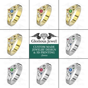 Game Ring with natural ruby, Sapphire, Emerald, Peridot and diamonds in Silver 925, Gold 14K and Gold 18K image 4