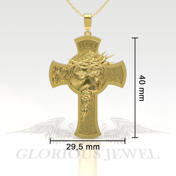 Kreuz Gross 10k Gelbgold Kreuz-Anhänger INRI Jesus Christus 3D – 14,6 Gramm, Religiöses Schmuckstück Kreuz Kette Silber Herren