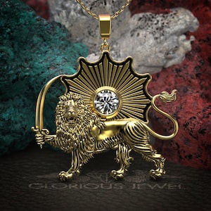 Shir o Khorshid pendant, Lion Flag pendant, Lion and King Pendant, Lion Symbol Jewelry, Lion and Sword jewelry, Lion and Sword Pahlavi, Shah