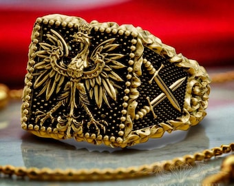 Polish Eagle ring, Polish Eagle Swords, polska bialo czerwoni, Poland National day, Gold Polish jewelry, Love Polska, Eagle Pendant, OOAK