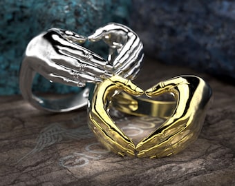 Claddagh Hand Ring, Herzform, Sterling Silber oder Gold
