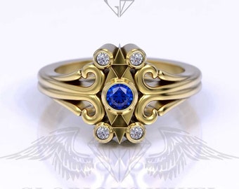 Crest Engagement Triforce game ring with enamel available in Silver 925, Solid Gold 14K, 18K, Brass, Bronze with Free FedEX EXPRESS shipping