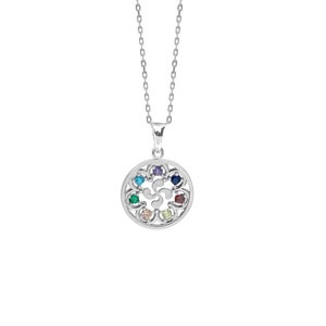 Lauburu cross pendant in sterling silver with multicolor cubic zirconia, basque jewellery. Handmade, chain gift included.
