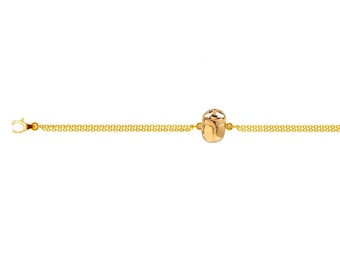 Sacred egyptian scarab 18k gold plated bracelet with doble chain. Handmade. Emblematic symbols of Ancient Egypt. Amulette.