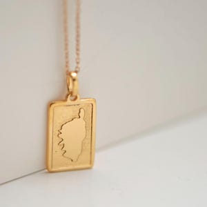 Corsica Island Pendant – 18k Gold Plated Necklace, Handmade Corse Silhouette, Mediterranean Jewelry, Chain Included. Bijoux Corses.