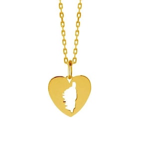 Corsica Heart Pendant - 18k Gold Plated, Silhouette of Corsica,  Handmade. Mediterranean soul necklace. Corse necklace.
